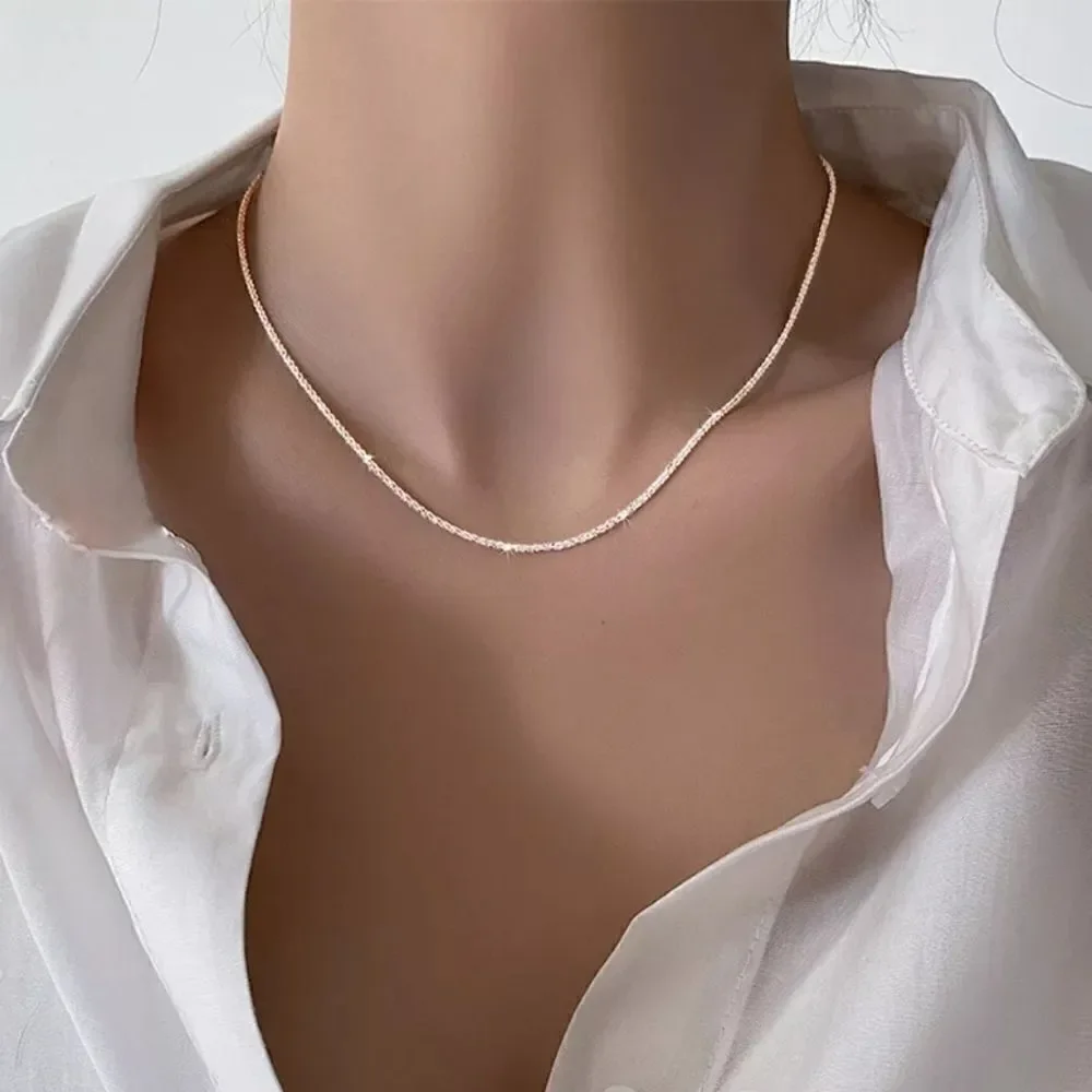 Silver Single Strand Choker Twist Chain Necklace